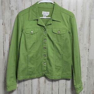 Live a Little Vintage Green Button Down Long Sleeve Pockets Jacket Size Medium